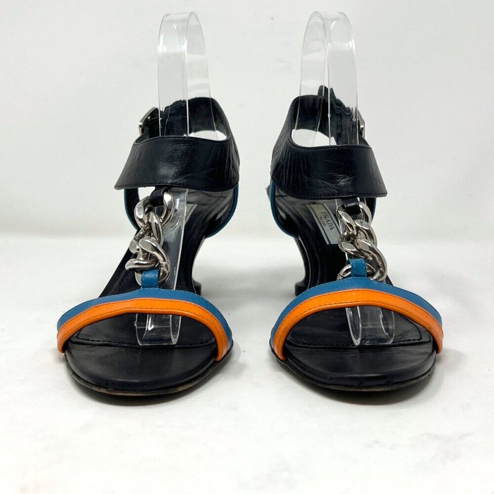 Prada‎ Resort 2016 Chain Heel Sandals Black Blue Yellow Size 37 - Picture 4 of 8